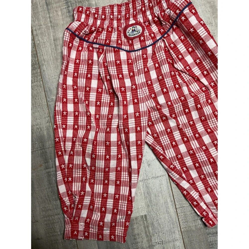 Vintage OshKosh Bgosh Red White Plaid Star Print Elastic Waist Pants Toddler 18M